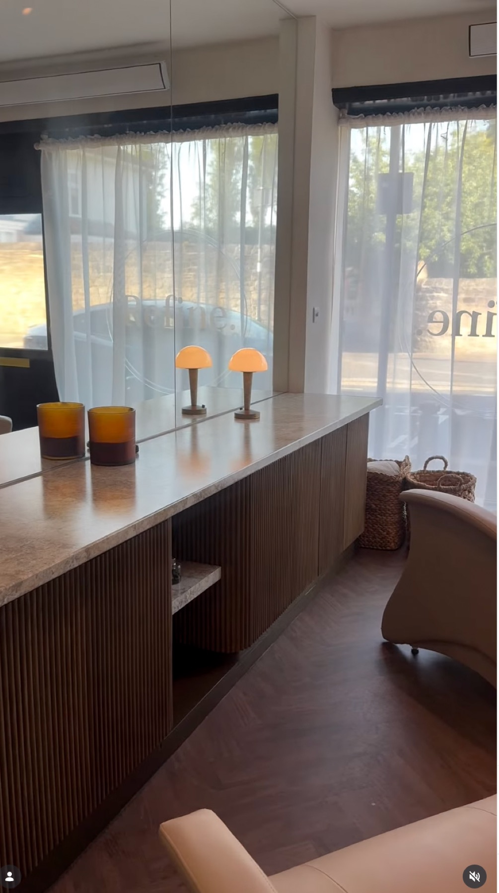 Commercial refurb for Refine Gosforth: fluted timber counter with stone top and mirror